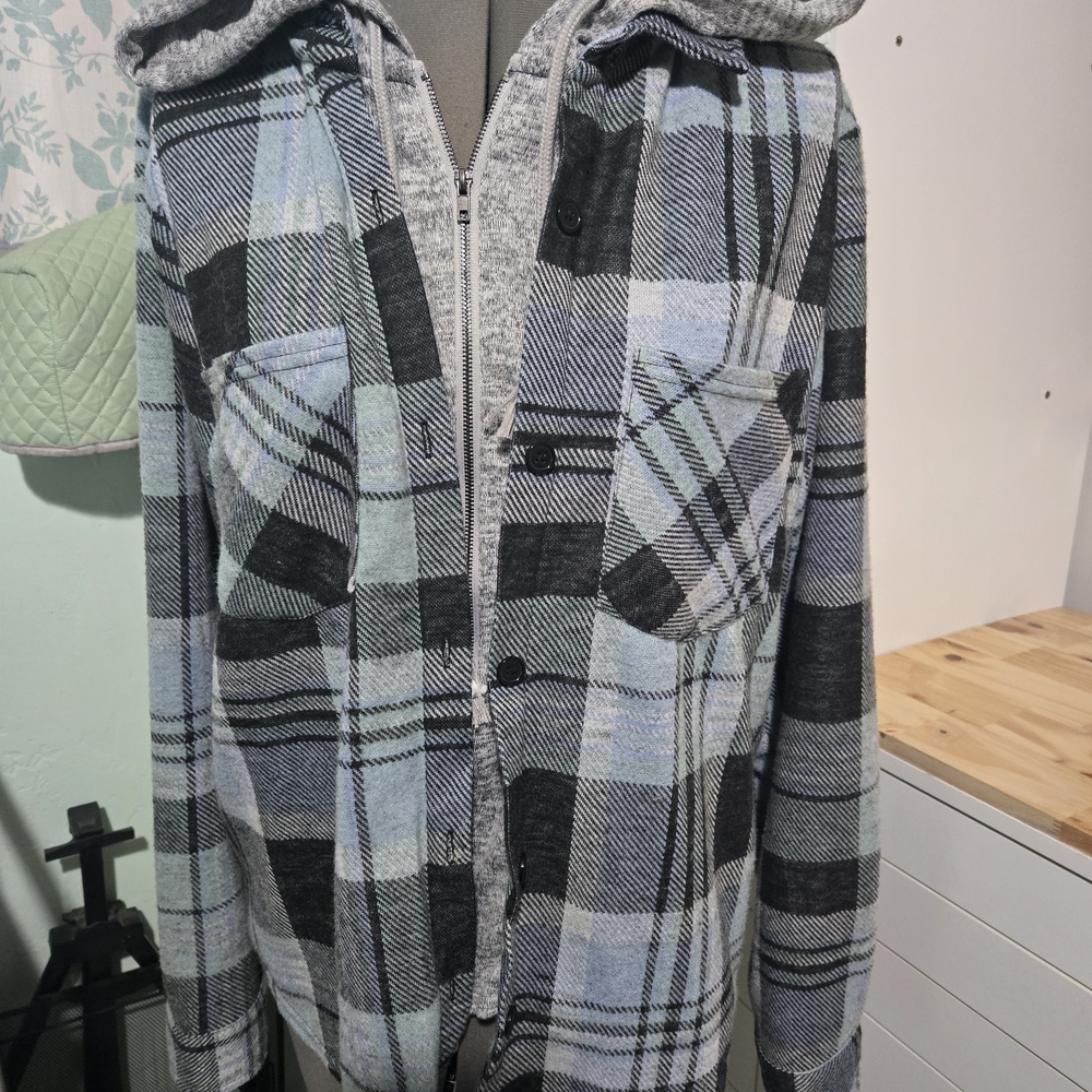 No Boundaries Black and Blue Plaid Jacket